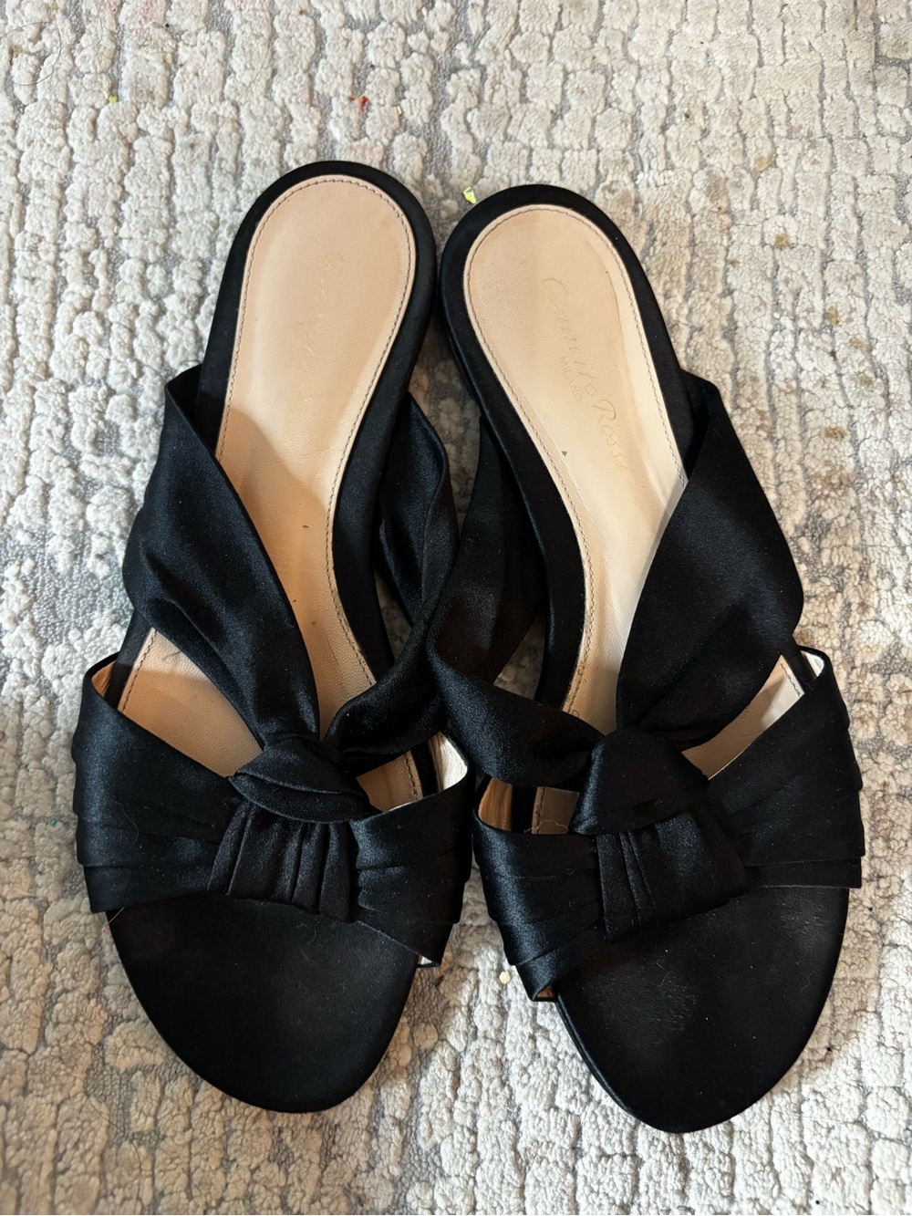 Gianvito Rossi Black Satin Knot Slide Sandals 37.5